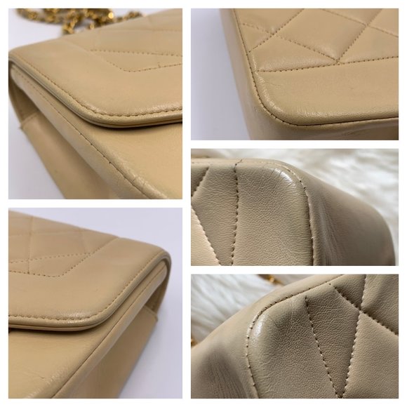 Authentic CHANEL Lambskin Small Diana Single Chain Single Flap Bag Beige - Picture 11 of 15